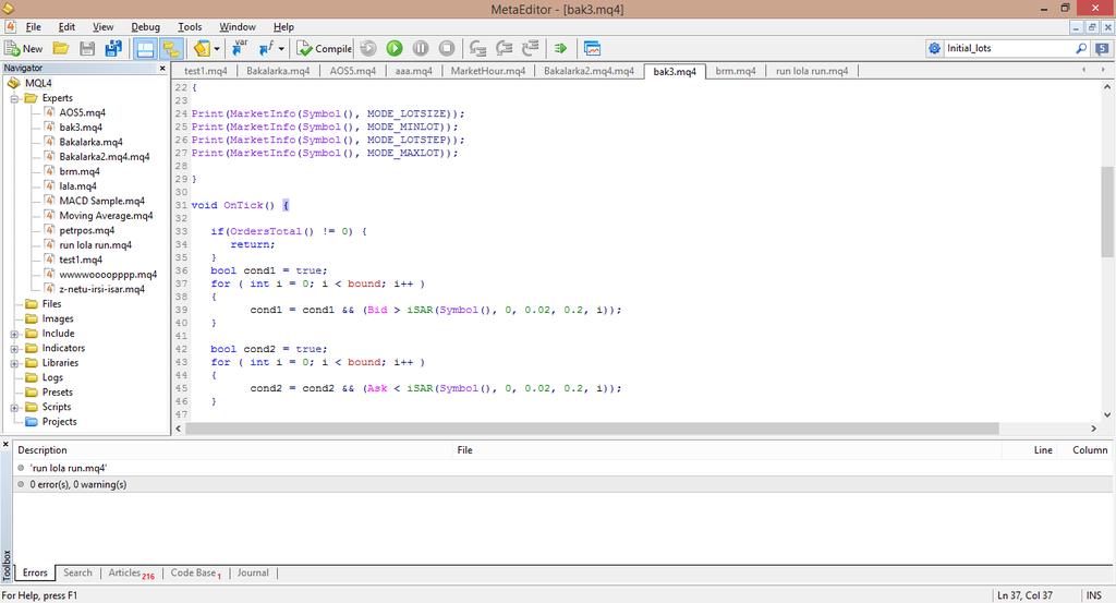 Prostředí pro programování AOS je také přehledné, jazyk je relativně efektivní, ale nenabízí takovou flexibilitu jako jazyk C. Obrázek 10: MetaEditor Zdroj: (Vlastní tvorba) 2.