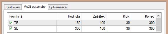 Z optimalizace vyřadíme takové případy, ve kterých nastane situace, že velikost okénka klouzavého průměru (tj. parametr Period) je u Fast větší než u Slow. tj.