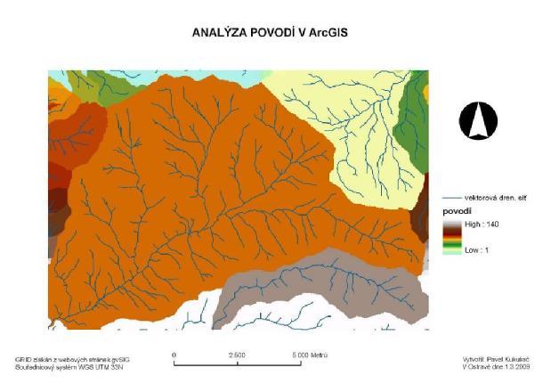 které patří do stejného povodí. Všechny buňky v rastru budou patřit do povodí a to i v případě, že povodí bude tvořit jen jedna buňka.