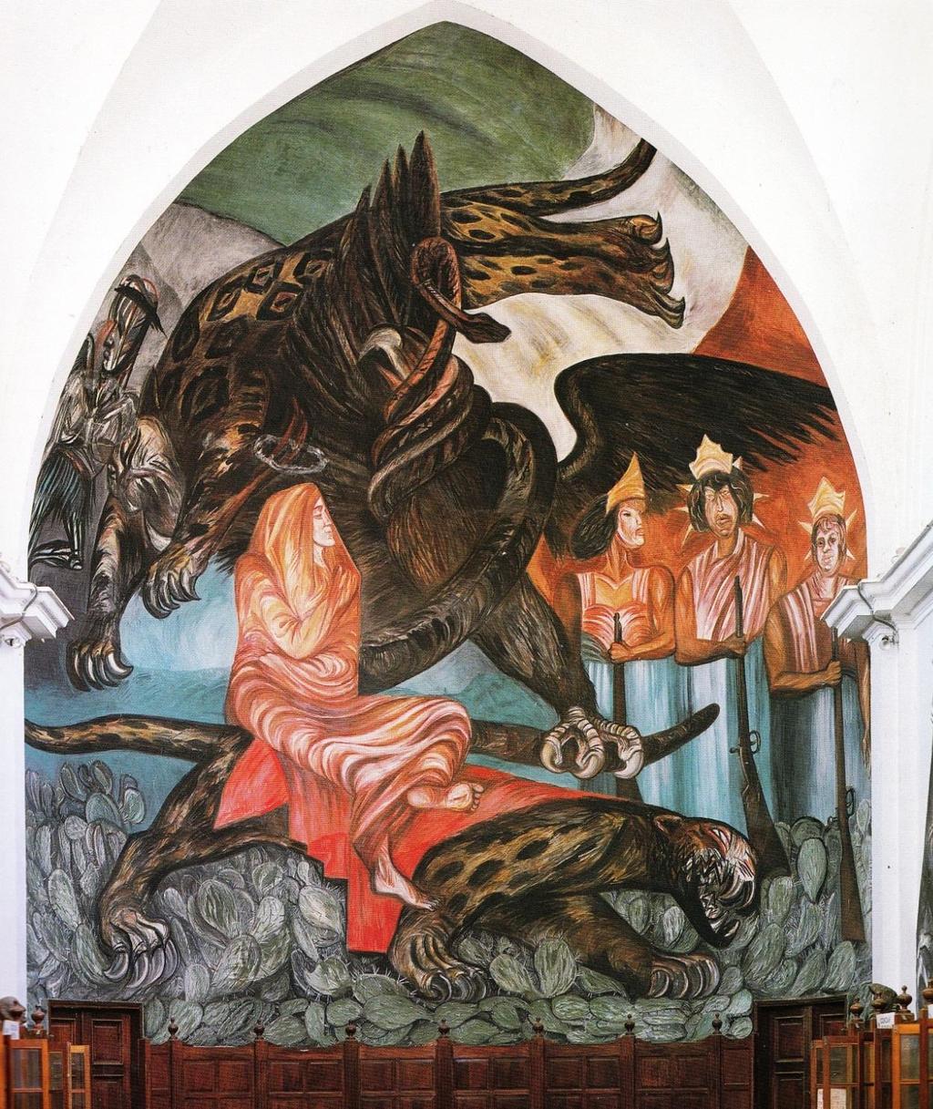 3.17. José Clemente Orozco, Alegoría de la Mexicanidad (Alegorie Mexika), 1940, Biblioteca Pública Gabino Ortiz,
