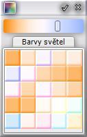 V režimu vizualizace můžete na kartě Scéna v panelu Světla nastavovat intenzitu a barvu a další parametry jednotlivých světel.
