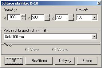 CAD Kuchyně > Kuchyňské skříňky Okno můžete otevřít také tak, že na skříňku myší poklepete.