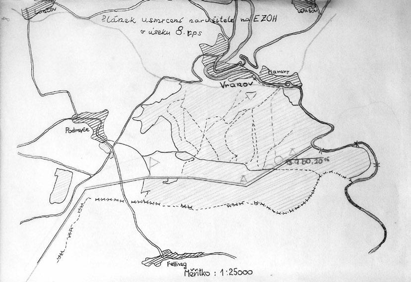 4/15 Dokument 2: Nákres místa nálezu těla Štefana Hroze vytvořený pro účely vyšetřování Zdroj: Archiv