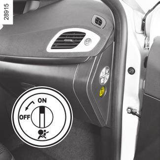 bezpečnost dětí: deaktivace, aktivace airbagu předního spolujezdce (2/2) 1 A Provozní závady V případě poruchy systému aktivace/deaktivace airbagu předního sedadla spolujezdce je instalace dětské