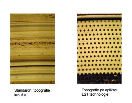 Cílená modifikace topografie třecích povrchů LST technologie byla použita pro rozšíření rozsahu hydrodynamického mazacího režimu, dále pak pro snížení součinitele tření při stejných provozních
