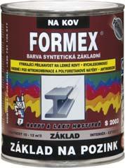 FORMEX ZÁKLAD NA POZINK S 2003 BARVA SYNTETICKÁ ZÁKLADNÍ 0110 šedý 0600 šedozelený 0840 červenohnědý 0,6 l 4 l 9 l (m 2 /l) 10-12 Barva je určena k základním nátěrům lehkých barevných kovů a železa.