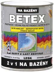 BETEX 2 v 1 NA BETON S 2131 PENETRAČNÍ I VRCHNÍ SYNTETICKÝ NÁTĚR NA BETON 0110 šedý 0840 červenohnědý 0440 modrý 0510 zelený 0,8 kg 2 kg 5 kg 7-8 Výrobek je určen ke zhotovení matných nátěrů pro