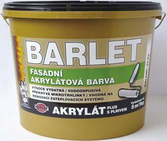 BARLET AKRYLÁT PLUS BÁZE V 4013 FASÁDNÍ AKRYLÁTOVÁ BARVA BÁZE A 0,8 kg 5 kg 10 kg 25 kg BÁZE B, C 0,8 kg 4,6 kg 9,2 kg 20 kg až 8 BARLET AKRYLÁT PLUS BÁZE A, B, C je moderní akrylátová fasádní barva