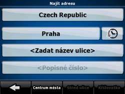 Pomocí stejné obrazovky můžete najít adresu zadáním těchto položek: přesná adresa včetně čísla domu, střed sídla, křižovatka, střed ulice, jakákoli výše uvedená možnost, hledání pomocí směrovacího