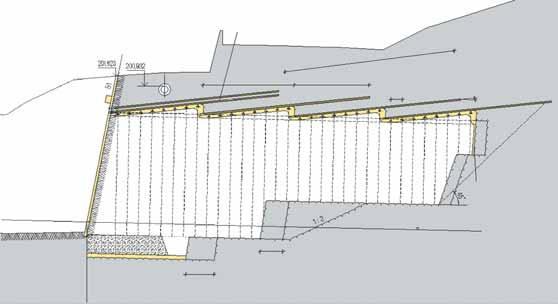 Primárne ostenie (striekaný betón) Primary lining (shotcrete) Geotextília / Geotextile Plošná izolácia z PVC resp. PE fólie min. 2 mm PVC or PE waterproofing membrane, min.