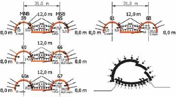 trhlina crack Systém trhlin Crack system trhlina crack Obr. 8 Deformace a typ porušení první tunelové roury (vpravo) vlivem přiblížení druhé (vlevo). Zajištění stability mezilehlého pilíře Fig.
