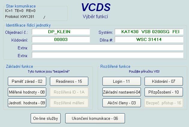 Dále označení motorizace 1,9l R4 bylo přepsáno textem KAT430 (v hexadecimálním tvaru: 4B 41 54 34 33 30 20).