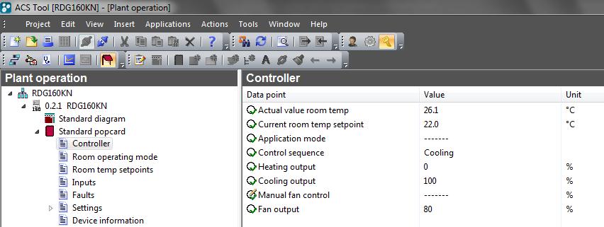 5.2.2 Ovládání a monitoring pomocí ACS ACS V programu ACS vyberte Plant, potom Open, čímž se otevře zařízení.