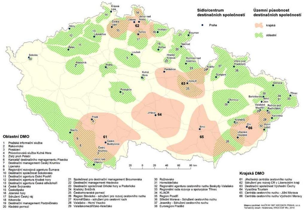 Obr. 2: Mapa destinačních společností v ČR k roku 2013 Zdroj: Holešinská, 2014. 1.4 Funkce destinační společnosti Nejdla (2011, str.