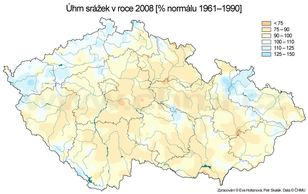 Obr. č. 6: Podíl ročního úhrnu srážek k normálu 1961-1990 3.2.