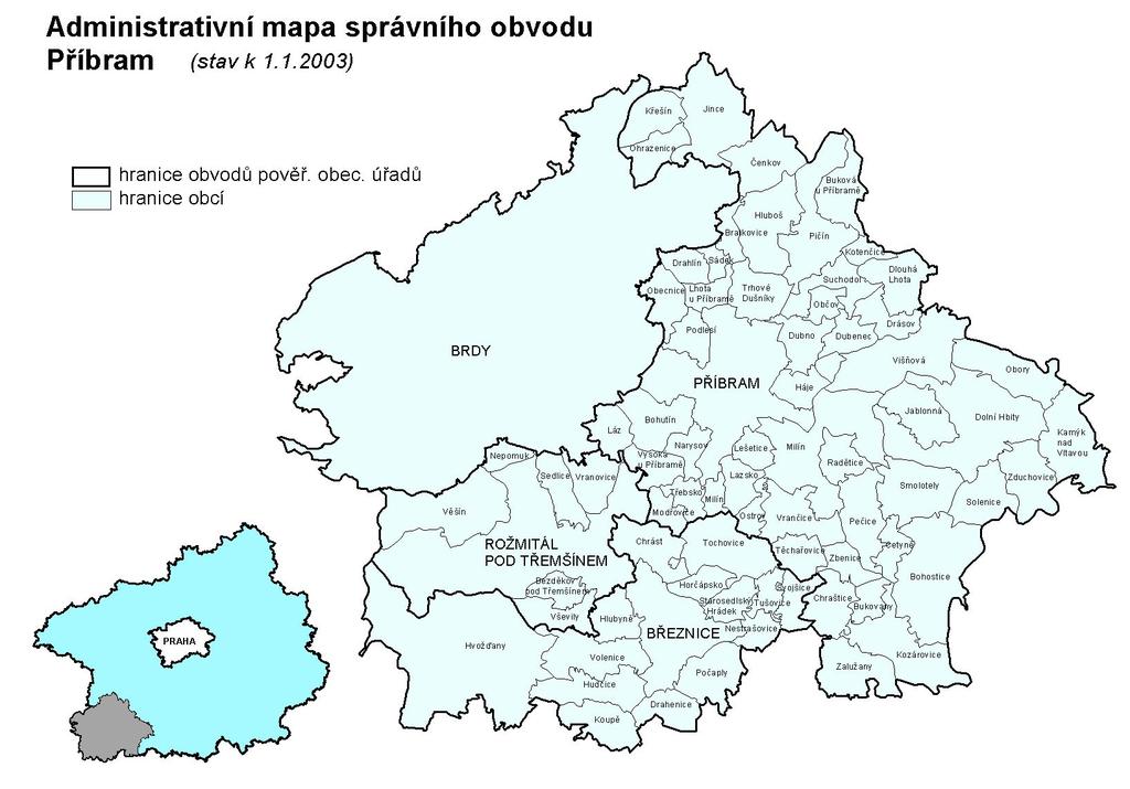 Obvod ORP má kompaktní tvar a zahrnuje subregiony malých center: na jihu Rožmitál p. Tř.