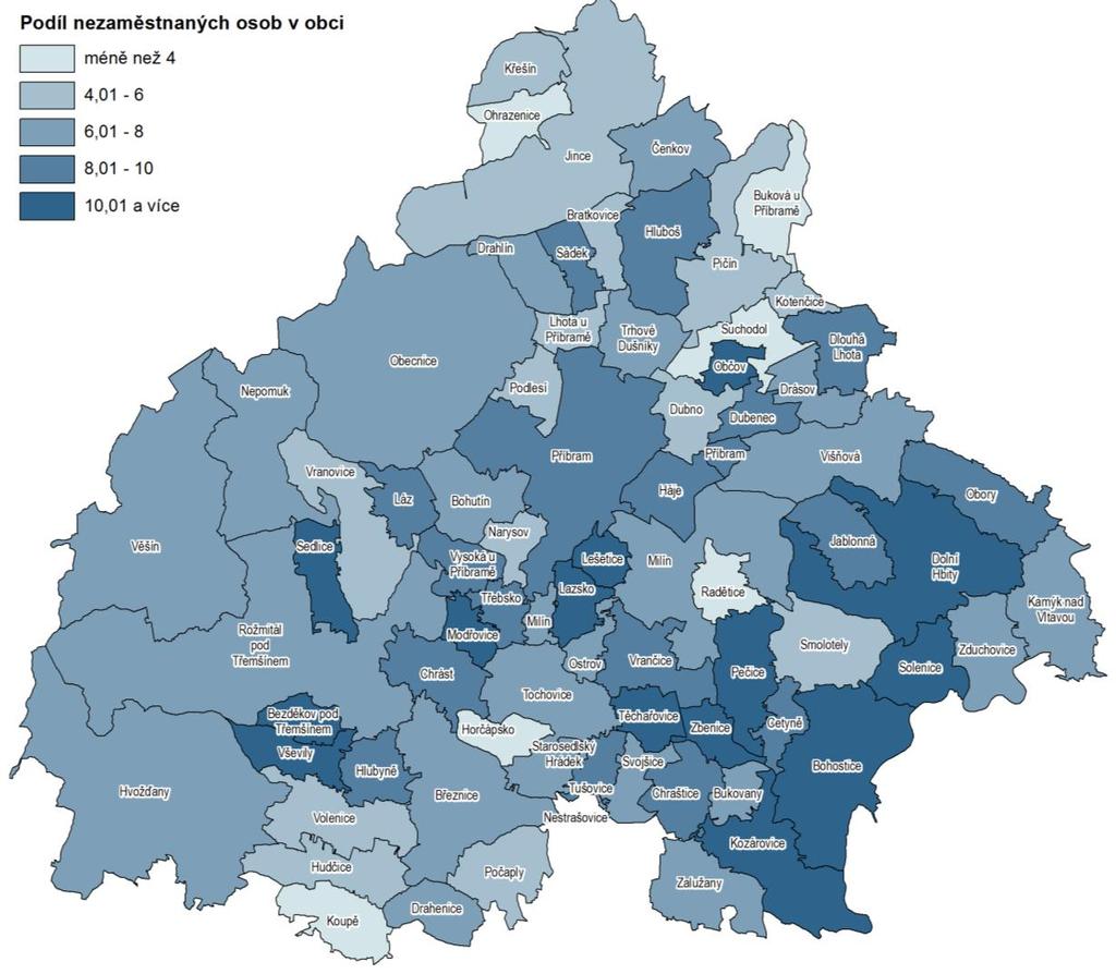 Zdroj dat: MPSV Příbram (a celkově i jeho zázemí) jsou průměrně aktivní v drobné podnikatelské aktivitě. Podle údajů SLDB 2011 o zaměstnavatelích a samostatně činných (město 17,2 % ze všech ekon.