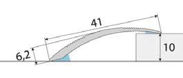 AL profily PŘECHODOVÉ / samolepící a šroubovací Přechod 41 mm, oblý (samolepící), nivelace do 0-10 mm Přechodový profil oblý o šířce 41 mm. Jeho tvar je vhodný pro přechod podlah o převýšení 0-10 mm.