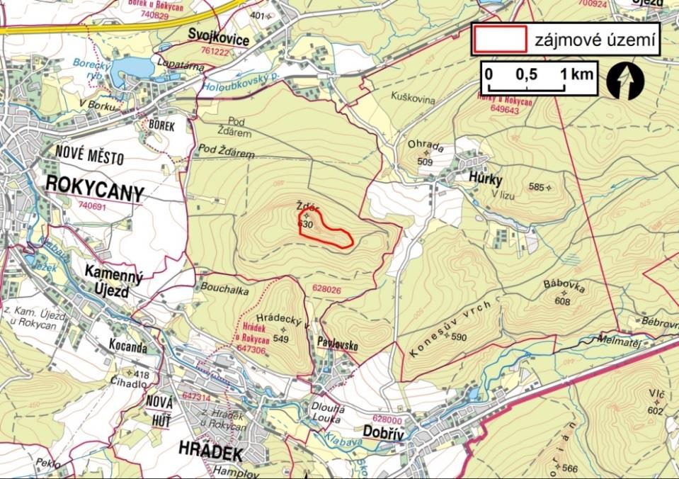 2. CHARAKTERISTIKA ZÁJMOVÉHO ÚZEMÍ 2.1 Poloha zájmového území Vrch Žďár (629 m 