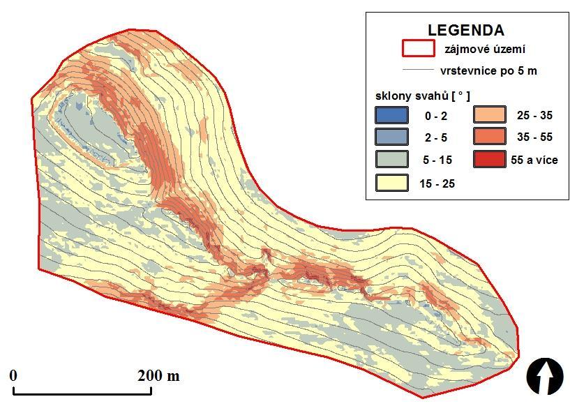 Obr. č. 10: Mapa znázorňující rozložení sklonů svahů v zájmovém území Zdroj: Vlastní zpracování v ArcGIS 10.0 ČÚZK (20