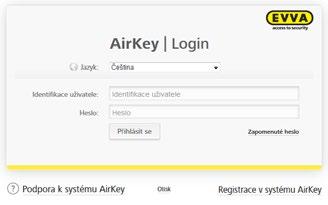 Registrace do systému AirKey Na adrese https://airkey.evva.com klikněte na tlačítko Registrace do systému AirKey.