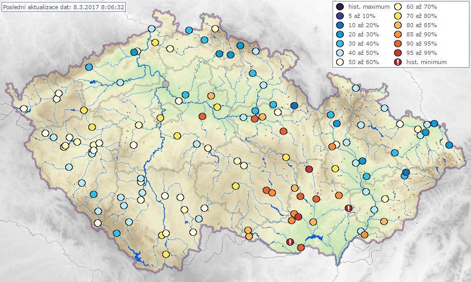 Hladiny sledovaných vodních toků v průběhu uplynulého týdne klesaly, místy, zejména v povodí Odry, zůstávaly setrvalé.