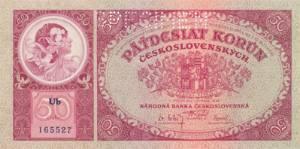 Obrázek č. 4: Bankovka Národní banky Československé 50 Kč III. emise - 1. 10. 1929.