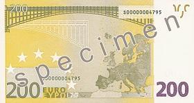 Bankovka této nominální hodnoty ještě v nové sérii Európa nevznikla Rozměry: 153x82mm Barva: hnědožlutá Architektonický sloh: architektura 19. století Datum emise: 2.