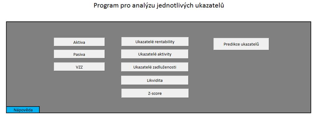 Při spuštění programu se na úvodní straně zobrazí skupina tlačítek pro jednotlivé operace. Obrázek č. 2: Úvodní strana programu (Zdroj: Vlastní zpracování) Na obrázku č.
