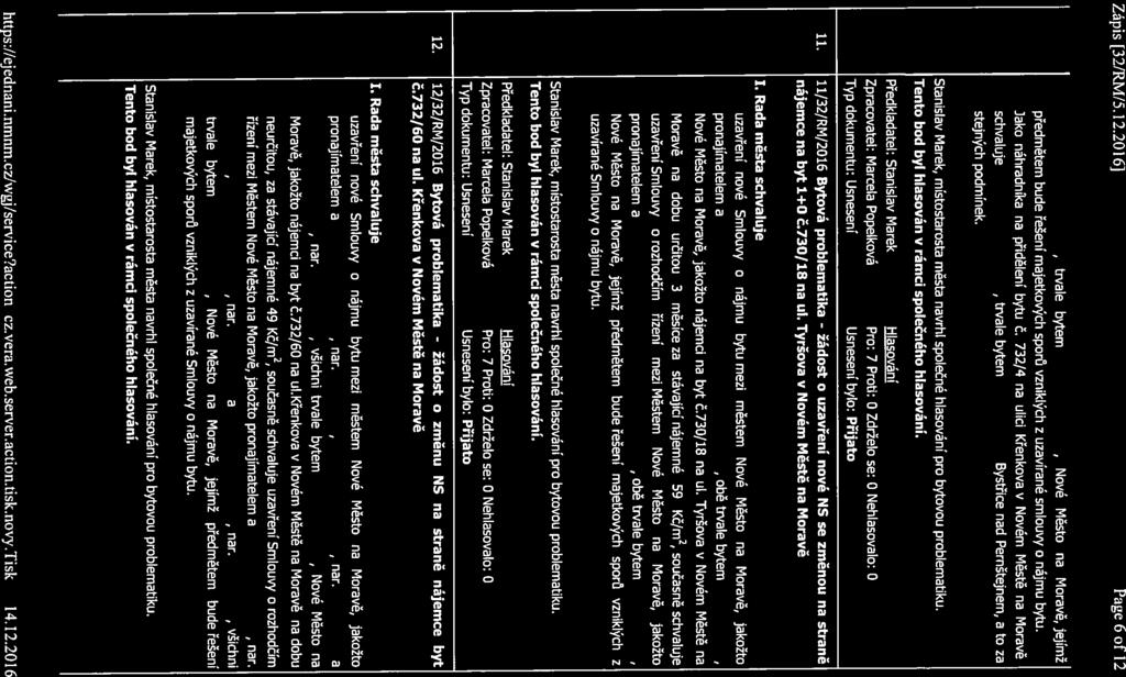 Zápis [32/RM/5.12.20161 Page 6 of 12 trvale b tern Nové tvlěsto na ľ loravě, jejírriž předmětem bude řešení majetkových sporů vzniklých z uzavírané smlouvy o nájmu bytu.