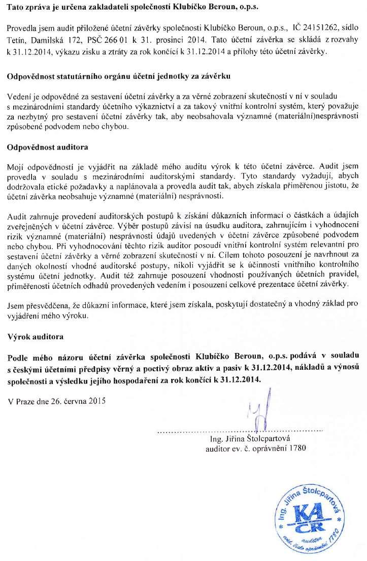 Klubíčko Beroun, o.p.s. IČO 241 51 262 Sídlo: Damilská 172, 266 01 Tetín, tel. +420 722 955 596, email: info@klubicko-ops.