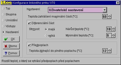 Diferenciální část - pokud bude zaškrtnuto toto políčko, bude hlásič reagovat nejen na hodnotu teploty, ale i na změnu teploty.