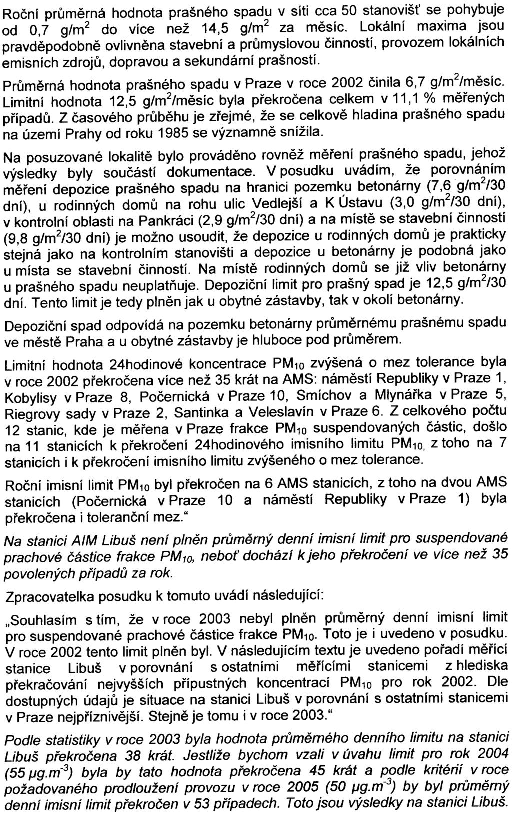 -13- Roèní prùmìrná hodnota prašného spadu v síti cca 50 stanoviš se pohybuje od 0,7 g/m2 do více než 14,5 g/m2 za mìsíc.