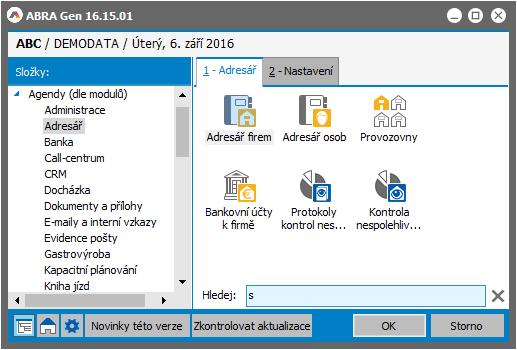 2.5 OKNO PRO SPOUŠTĚNÍ AGEND Bylo-li přihlášení úspěšné, systém zobrazí okno pro spouštění agend. Část definice okna pro spouštění agend je defaultně dodávána výrobcem.