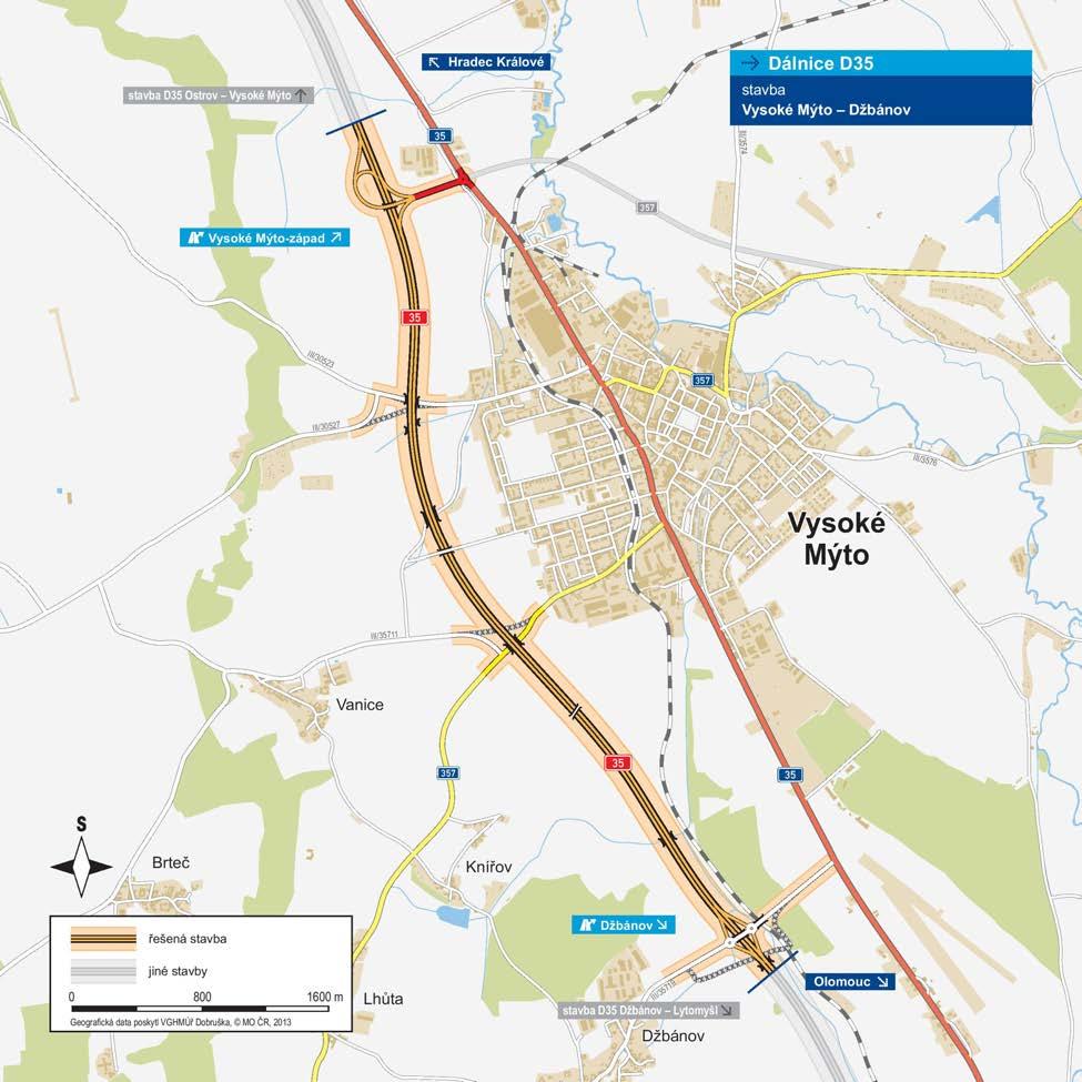 Úsek D35 Vysoké Mýto - Džbánov 5 950 m kategorie: R 25,5/120 plocha vozovek D35: 151 725 m 2 počet stavebních objektů: 105 počet celkem: 11 z toho dálničních: 6 nadjezdy: 4 na II/35719: 1 délka mostů