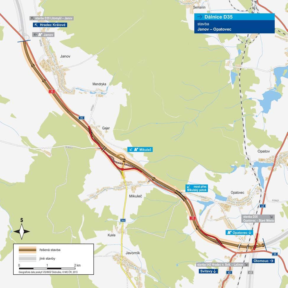 Úsek D35 Janov - Opatovec 11 713 m kategorie: R 25,5/120 plocha vozovek D35: 256 225 m 2 počet stavebních objektů: 130 počet celkem: 15 z toho dálničních: 7 nadjezdy: 4 na přeložkách 1 železniční