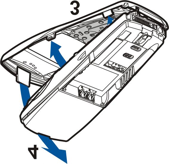 4. Pøi nasazování pøedního krytu nejprve nasaïte spodní èást krytu do odpovídajících otvorù v telefonu (3) a poté opatrnì zatlaète pojistku ve vrchní èásti krytu do drá¾ky v