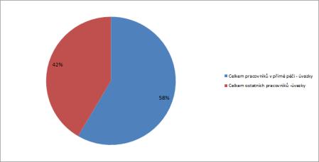 5.3.2.3. Pracovníci služeb Pracovalo zde 44 pracovníků v přímé péči je celkem (v rámci 26,6 úvazku) a 45 ostatních pracovníků ( v rámci 18,5 úvazku).