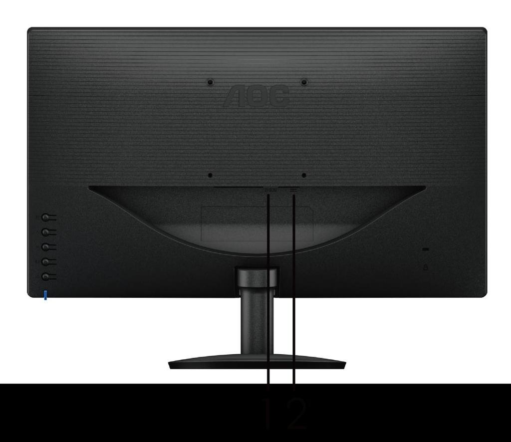 Připojení Monitoru Zapojení kabelŧ na zadní straně monitoru a počítače: 1. D-Sub 2. Napájení Před připojením vţdy vypněte PC a LCD monitor, aby se vybavení nepoškodilo.