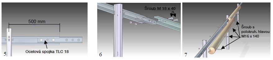 (profil G) a pomocí čtyř šroubů s polokruhovou hlavou M16 x 140, rovnoměrně rozdělených po délce