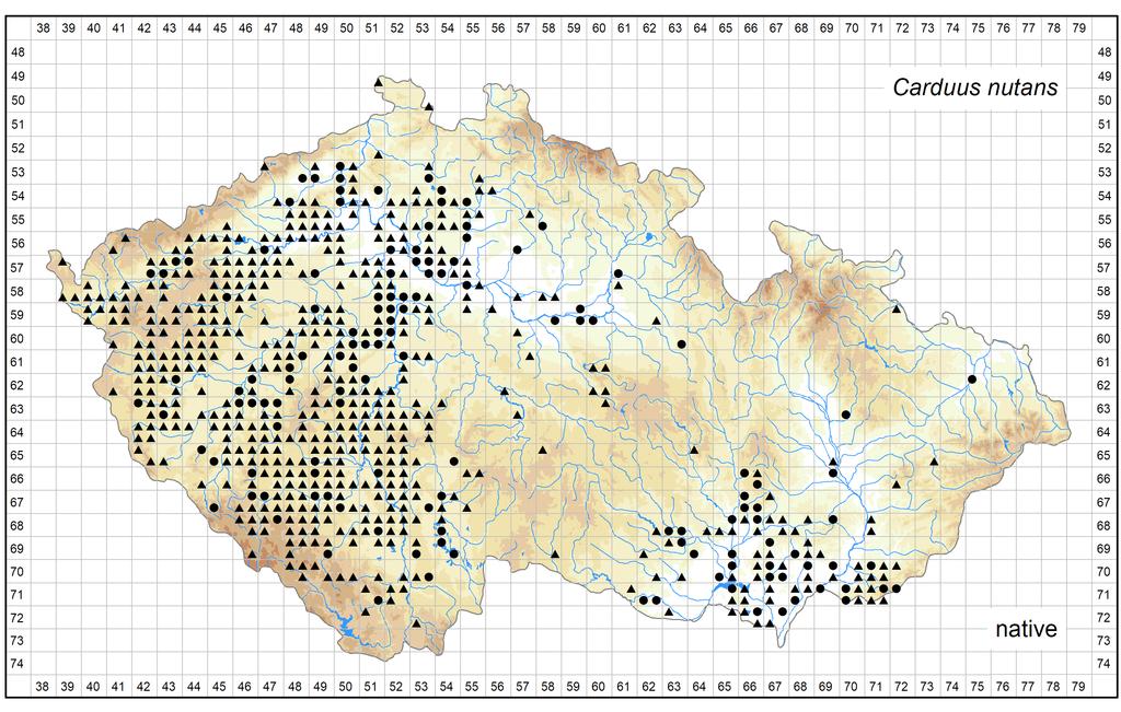 Distribution of Carduus nutans in the Czech Republic Author of the map: Jitka Štěpánková Map produced on: 08-08-2017 Database records used for producing the distribution map of Carduus nutans