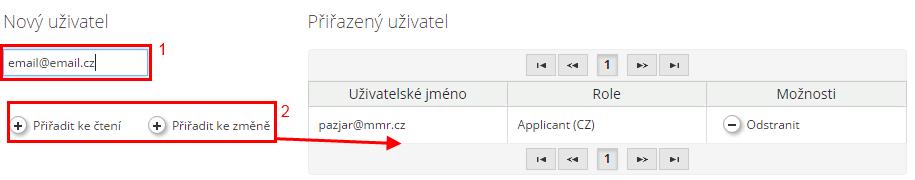 6.2.1. Správa uživatele V záložce Správa uživatelů může Vedoucí partner přiřadit uživatele s právem pro přepracování projektu nebo pouze pro jeho čtení. Nový uživatel musí být nejprve registrován.