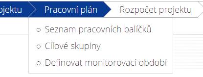 7.3. Pracovní plán Záložka Pracovní plán obsahuje opět tři dílčí body. 7.3.1. Seznam pracovních balíčků (dále jen PB) V záložce Seznam PB je nutné vyplnit jednotlivé části realizace projektu.