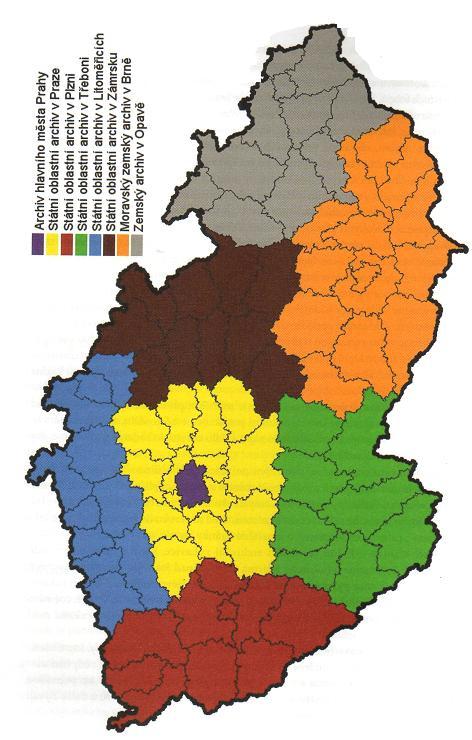 18 Obr. 1 Mapa archivů 3.2 Další archivní zdroje V oblastních i okresních archivech se nachází řada archivních zdrojů, které mohou velmi pomoci při pátrání po osudech našich předků.