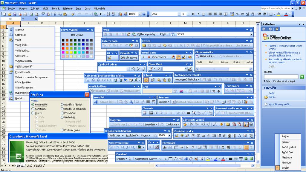 Excel 2003 okno Excel