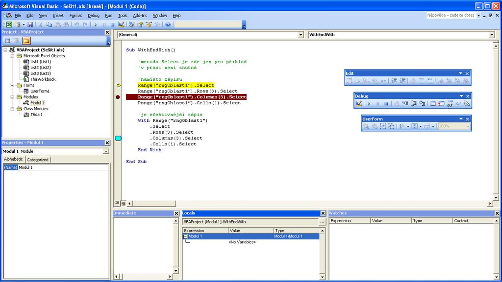 Excel 2003 editor VBA Excel historie pokračuje