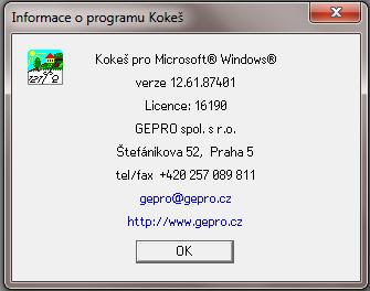 Obr. 7: Informace o programu Kokeš 8.3.1 Popis programu Kokeš Geodetický program Kokeš je produkt české společnosti GEPRO spol. s.r.o. Jedná se o software uživatelsky orientovaný na obor geodézie a geoinformační systémy, jenž je schopen zobrazovat zároveň rastrová i vektorová data v různých kartografických soustavách.