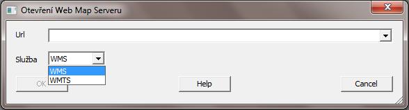 Po kliknutí na ikonu Otevřít WMS/WMTS server, se zobrazí okno Otevření Web Map Serveru (Obr. 9). Obr.