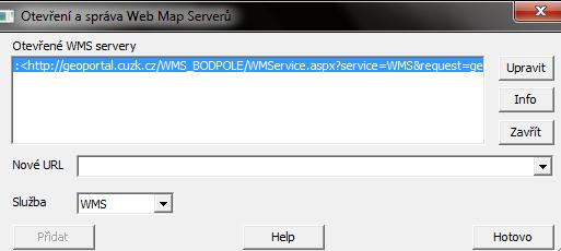 12: Otevření a správa Web Map Serverů Přenastavení zobrazeného rastru se provede pomocí tlačítka Upravit.