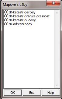 Po kliknutí na ikonu Otevřít WFS služby (Obr. 20) se uživateli zobrazí okno Mapové služby. Obr.